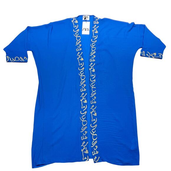 Zara Abaya Gold Arabic Calligraphy Embroidery Size Small Blue New with Tag - Picture 1 of 6